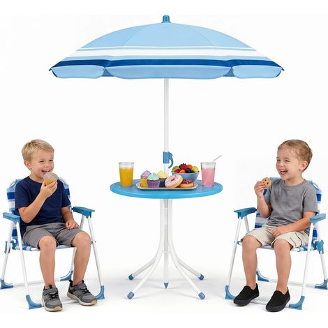 COSTWAY Table de Pique-Nique Enfant en HDPE avec Parasol Amovible Réglable (Bleu) (1/5)