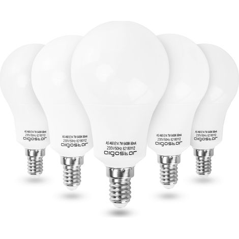 Lampadina Led E14 A60 a bulbo 7W Bianco freddo 6400K Aigostar (1/5)