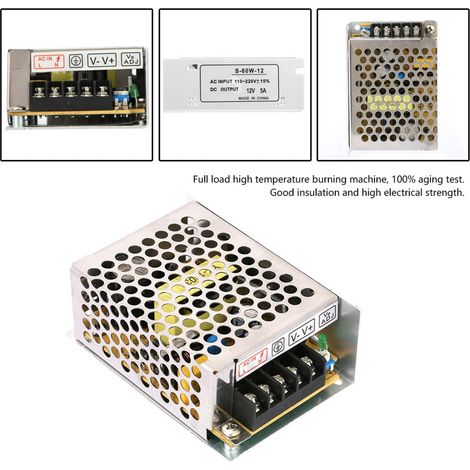 Convertisseur AC/DC 12V 5A adaptateur universel bloc d'alimentation à découpage régulé pour LED (1/5)