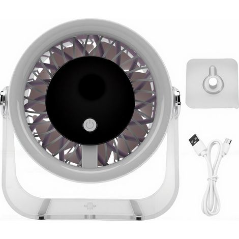 Ventilatore da scrivania bianco da 5 W – 5 velocità, regolabile a 360°, ricaricabile, da parete, circolatore d'aria da tavolo, silenzioso (1/5)