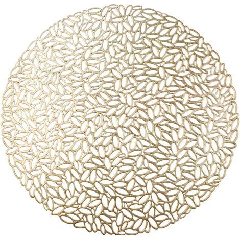PU Sets de Table Creux Napperons pour Dner Résiste à la Chaleur Sets de Table Lot de 5(Rond/Or) (1/5)