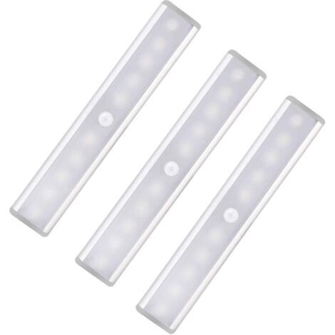Lot de 3 lumières LED avec détecteur de mouvement pour armoire, 10 spots LED sans fil, lumières LED pour armoire, éclairage LED alimenté par batterie avec bandes magnétiques, veilleuse pour enfants (1/4)