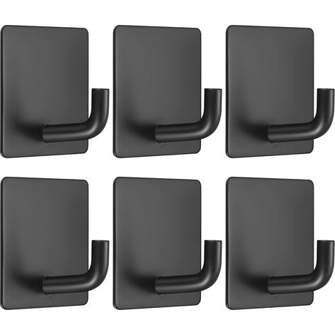 6 Pièces Crochets Adhesif Mural, Crochet Porte Manteau Acier Inox Sans Perçage, Accroche Porte Serviette Patere Murale pour Salle de Bain Cuisine - Noir (1/5)
