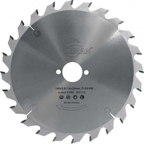 Leman – Lame de scie circulaire carbure D.160mm – Alésage 16mm – 24 dents pour bois dur – Denture alternée pour coupe précise - 160x16x24z (1/4)