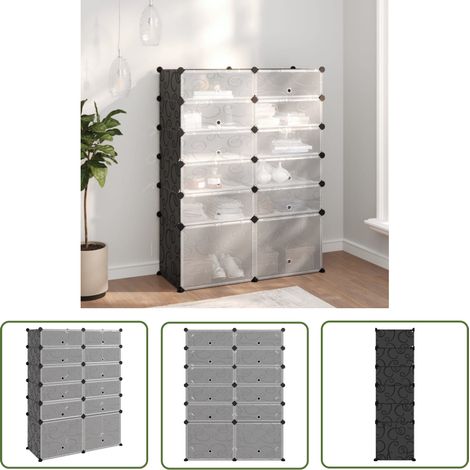 The Living Store Étagère à chaussures Noir 94x37x125 cm PP - Meuble À Chaussures - Étagère À Chaussures - Rangement Chaussures - Rangement Intérieur - Organisateur Chaussures (1/5)