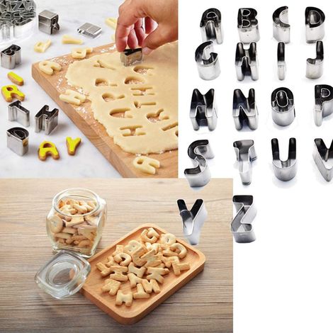Lot de 26 mini emporte-pièces lettres inox acier alphabet pour gâteau pâtisserie moule découpage (1/4)