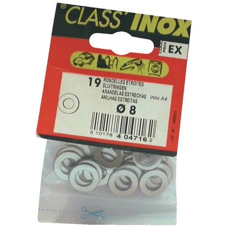 Arandela estrecha inox A4 diámetro 8 mm, 19 piezas