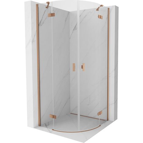 Mexen Mist cabina de ducha semicircular abatible 90 x 90 cm, transparente, cobre cepillado - 8A33-090-090-65-00 (1/5)
