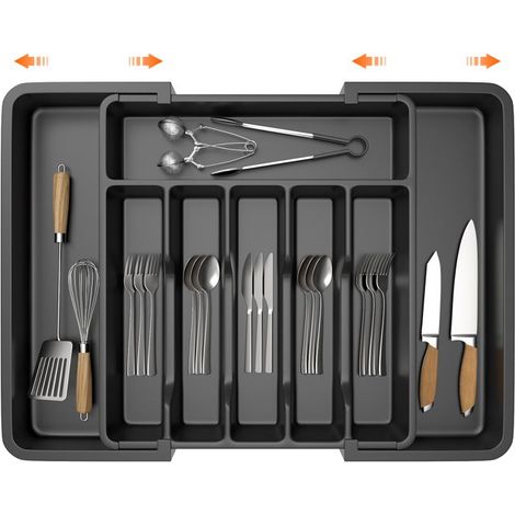 Range Posate, Regolabile per Stoviglie, Cassetto Posate Cucina, Cucchiai Forchette Coltelli Scatola di Stoccaggio, Nero