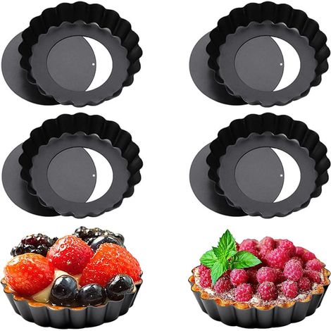 Juego de 6 moldes para tartaletas de 10 cm, antiadherentes, para quiche. Incluye molde redondo con fondo desmontable y molde acanalado con fondo desmontable. Ideal para hornear quiche en casa. (1/5)