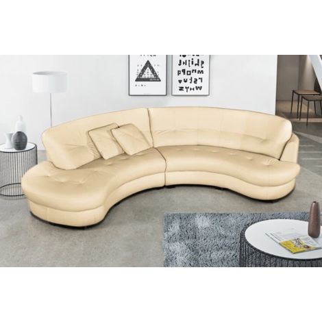 Canapé en cuir italien de luxe 5/6 places BRETINI beige, côté accoudoir droit (1/5)