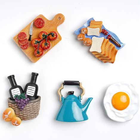 Ensemble de 5 aimants décoratifs 3D pour réfrigérateur - Décoration magnétique en résine - Idéal pour réfrigérateur, tableau blanc, casier et surfaces métalliques - Cadeau parfait pour la maison