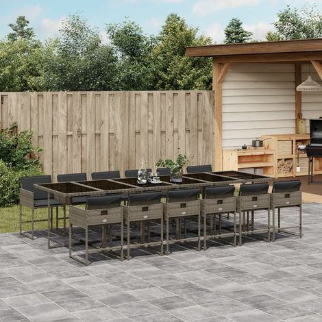 Set comedor de jardín con cojines 13 pzas ratán sintético gris vidaXL
