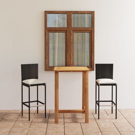 Ensemble Table de bar + 2 Chaises de bar de jardin avec coussins - Table Haute avec 2 Tabourets Noir BV682870 - BonneVie (1/5)