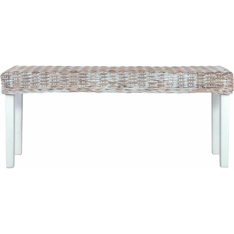 vidaXL Banco de ratán kubu y madera maciza de caoba blanco 110 cm (1/2)