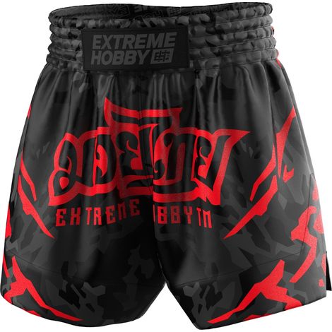 Pantalones cortos de Muay Thai Black Panther de Extreme Hobby, negros y rojos, talla S