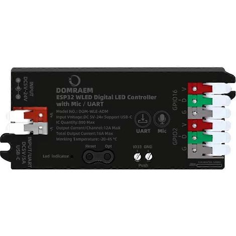 DOMRAEM ESP32 WLED Adressierbarer LED-Streifen-Controller USB-C 5V/5A WS2811/2814/2805 mit UART-Sprachsteuerung und Mikrofon – Standby-Stromverbrauch: 0,5 W (1/5)