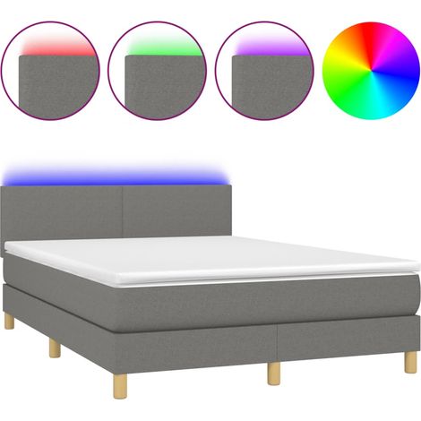 Maison Exclusive - Letto a Molle Materasso e LED Grigio Scuro 140x200cm in Tessuto (1/5)