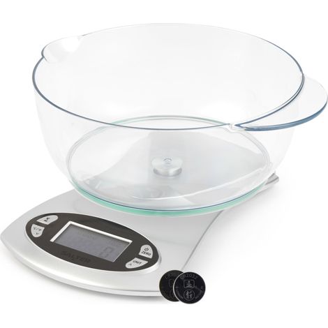 Balance de Cuisine de 11 lb / 5 kg, balance numérique, bol amovible de 1,8 l, minuterie de cuisine, capteur de température, écran HD (Facile à lire), deux systèmes + liquides - argent (1/5)