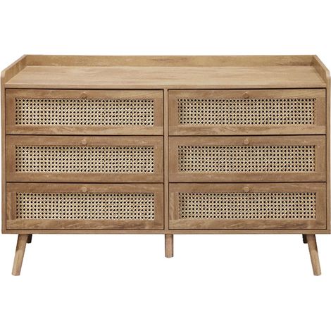 Cassettiera a 6 cassetti con facciate in rattan naturale L120 cm - PALMO