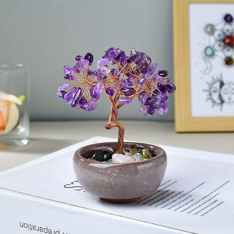 GDHZS- Arbre de Vie en Améthyste - Arbre Décoratif en Pierre Naturelle Quartz Rose Fait Main pour Décoration de Chambre, Cadeau Zen Apaisant pour Femmes (1/5)