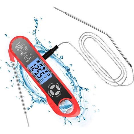 Küchenthermometer mit zwei Sonden, langem Kabel, elektronischem LCD-Sofortanzeigethermometer für das Kochen in der Küche (Rot) (1/5)