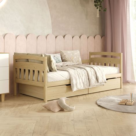 Lit 90x200 sommier et tiroirs inclus Tosia Bois (1/5)