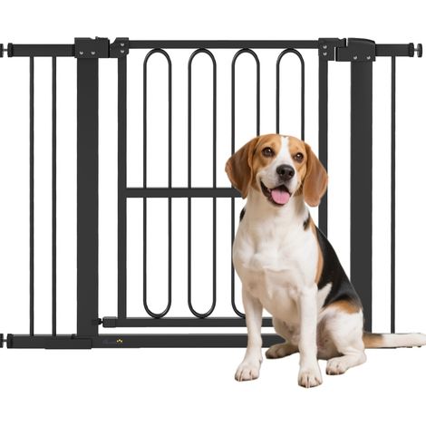 Barrière de sécurité pour chiens réglable 76 à 104 cm, sans perçage, porte à double verrouillage, ouverture d’une main, métal et plastique noirs – CHICFURN (1/5)