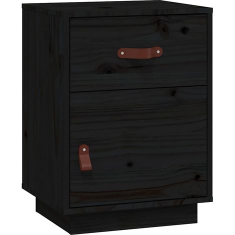 Table de Chevet, Table de nuit, pour Chambre Salon Couloir, Noir 40x34x55 cm Bois de pin solide OIB7684E (1/4)