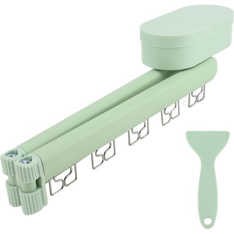 Étendoir à linge à ventouse rétractable, fixation murale avec 5 trous coupe-vent, clips pour chambre, balcon, 2 plis, vert (1/5)