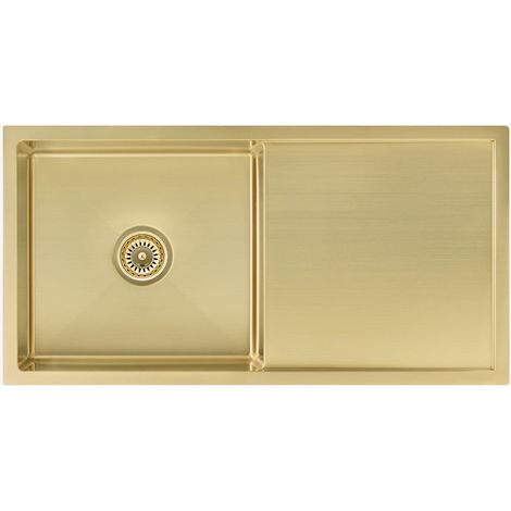 Lavello da cucina singolo 880 mm - ottone spazzolato - Limba (1/3)