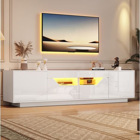 TV Möbel mit LED 180x40x45 cm Hochglanz Weiß OKMYHOME (1/5)