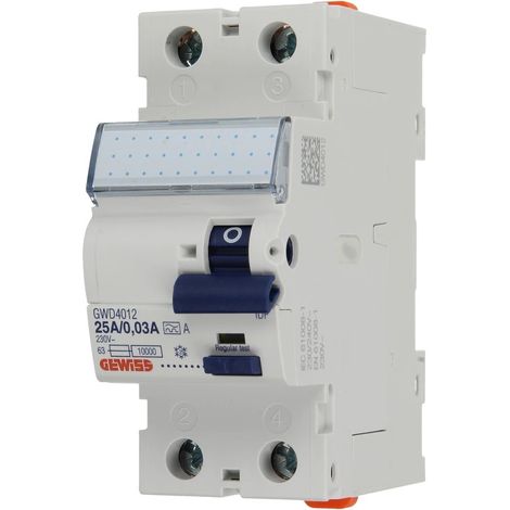 Gewiss INTERRUPTEUR DIFFÉRENTIEL - IDP - 2P 25A TYPE A INSTANTANÉ Idn=0,03A - 2 MODULES, GWD4012