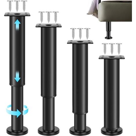 4 Stück verstellbare Möbelfüße, Tischbeine aus Metall, Badezimmermöbelbeine, große Basis, für Couchtische, Schränke, Sofas (Schwarz, höhenverstellbar 18 cm-30 cm) (1/4)