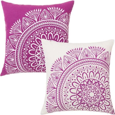 Set de 2 Coussins Décoratifs Blanc et Violet Mandala - 45x45cm