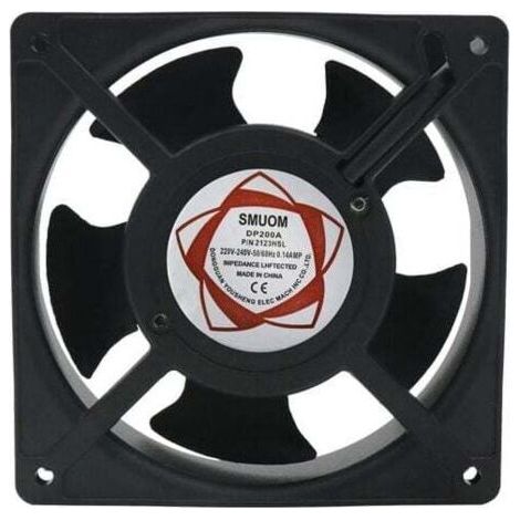 Ventilateur axial pour cheminées encastrées, à brancher, résistant aux hautes températures, pales métalliques, silencieux et polyvalent. Dimensions : 120 x 120 x 38 mm. (1/4)