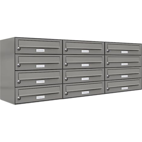 12er Premium Briefkasten Aluminiumgrau RAL Farbe 9007 für Außen Wand Postkasten 3x4 (1/5)