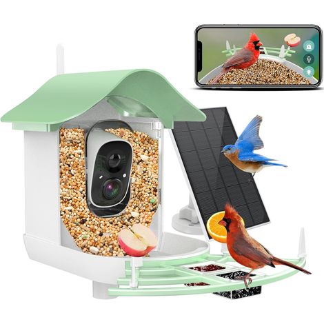 Intelligentes Vogelfutterhaus mit solarbetriebener Kamera, KI-Identifizierung von Arten, automatische Live-2K-HD-Videoaufnahme für den Hinterhof im Freien, ideales Geschenk für Vogelliebhaber in der F (1/5)