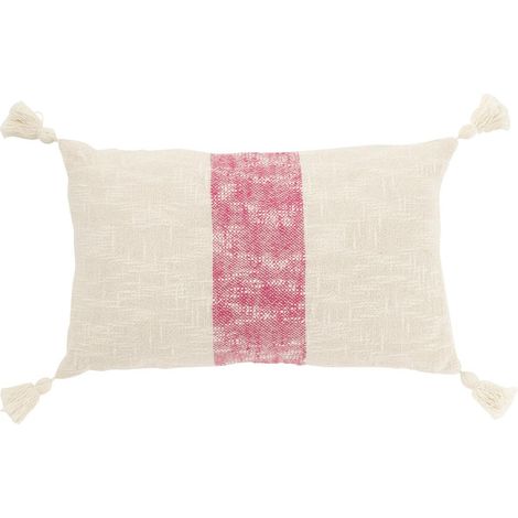 Coussin Déco Ligne "Polly" 30x50cm Blanc & Rose (1/3)