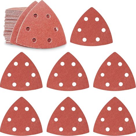 Ponceuse delta Papier abrasif Ponceuse triangulaire, 60 feuilles de papier abrasif pour ponceuse triangulaire, papier abrasif auto-agrippant, grain 40, pour 6 trous ponceuse triangulaire (1/5)