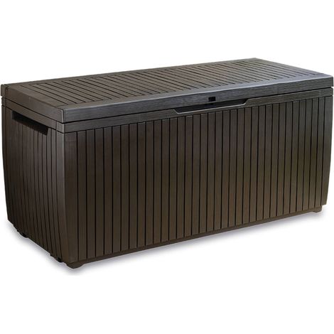 Dmora - Cassapanca outdoor Tammaro, Baule da giardino, Contenitore da esterno, Panchina contenitore da esterno, 123x54 h57 cm, Marrone