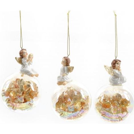 PALLA DI NATALE IN VETRO DIAM.8XH.13CM CON ANGELO IN RESINA ASS PREZZO CAD UNO