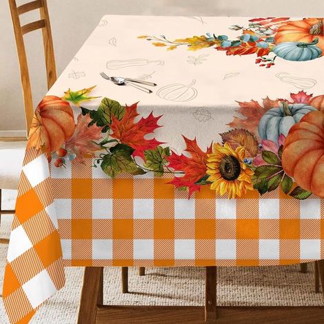 Tovaglia esagonale autunnale con motivo a stelle, 152 x 213 cm, tovaglia rettangolare autunnale, tovaglia autunnale arancione con motivo a zucca per la decorazione di casa, cucina e ristorante. (1/5)