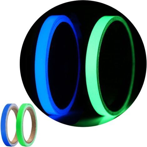 2 Rouleaux Autocollant Fluorescent,1cmx5m Ruban Autocollant,Imperméable Ruban, Ruban Adhésif,pour avertissement de sécurité,Escaliers,Marches(bleu+Vert) (1/5)