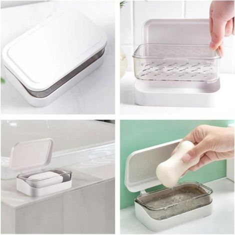 Boite Savon - Voyage - Rectangulaire - Couvercle tanche - Design avec gouttoir - Compacte blanc blanc PORTE SAVON (1/4)