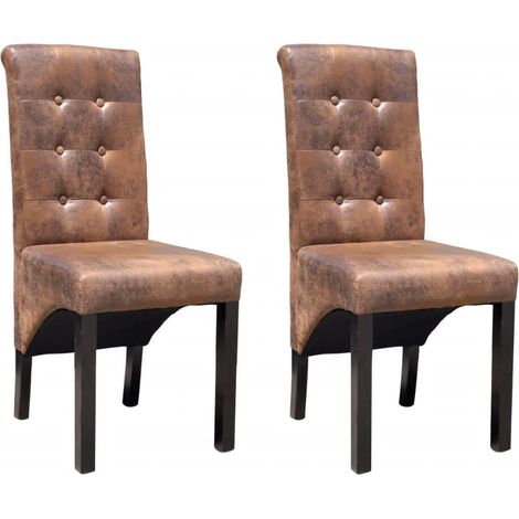 Conjunto de 2 sillas de comedor de cocina sintéticas marrones vintage elegantes y atemporales CDS020709