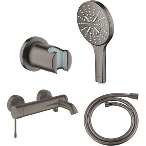 GROHE Essence New mitigeur bain/douche avec set de douchette à main 3 jets et flexible de douche graphite dur brossé (1/5)