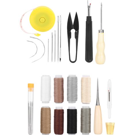 31-teiliges Ledernähwerkzeug-Set mit Schere, Nähnadeln, Lochzange, Fingerhut und Garn (1/5)