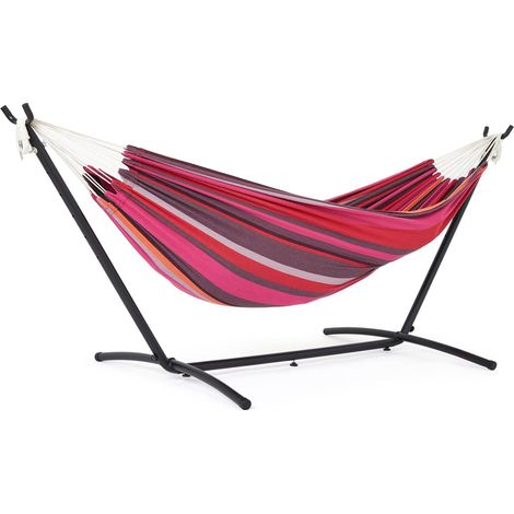 Hamac avec Support d'extérieur de Camping Portable Extérieur en Plein air Portable en Toile pour Le Camping, la Plage et Les Voyages 200 kg Capacité de Charge, Rouge