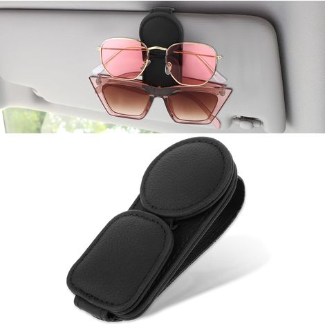 CCYKXA Double-layer car sun visor sunglasses holder, magnetic leather, car glasses hanging clip, universal car visor holder (1/5)